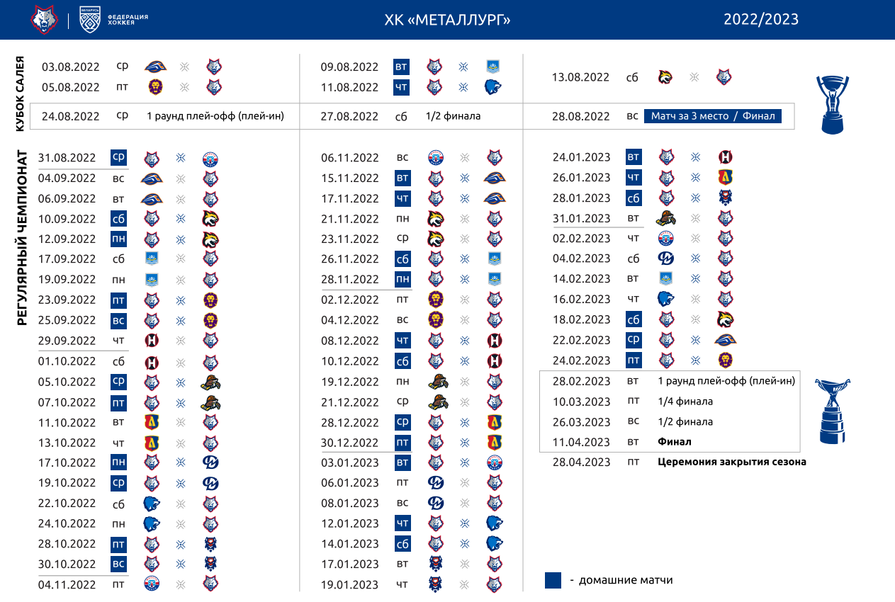 Расписание матчей всех клубов экстралиги в сезоне-2022/23